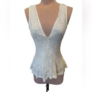 Windsor Ivory Glitter Lace Peplum Top Plunge Neckline Size Small